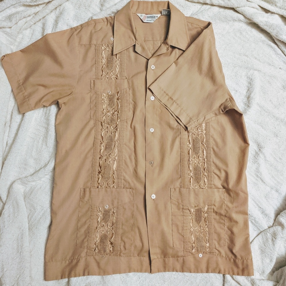 Vintage 50s Guayabera Shirt M Tiki Rockabilly